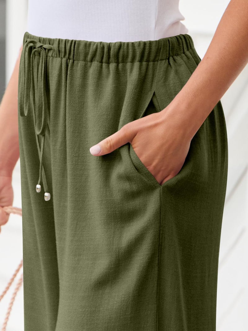 LILLUSORY Linen Wide Leg Pants Womens Palazzo Flowy Beach Vacation 2026 Summer Spring Fashion Outfits Clothes Clothing Trendy Skirts Cute Resort Wear Cruise High Waisted Boho Travel Trousers Pockets - Image 5
