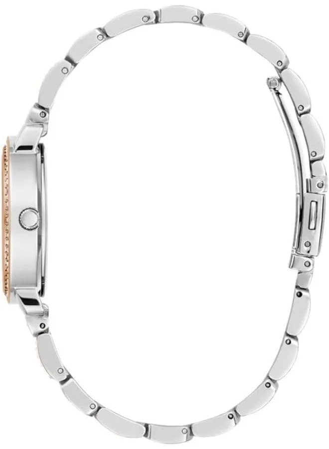 جس Guess Women's 30mm Watch - Two-Tone Bracelet White Dial Two-Tone Case