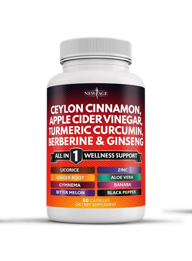 New Age Ceylon Cinnamon, Turmeric, Apple Cider Vinegar, Ginseng, Aloe Vera, Berberine Plus Banaba, Ginger Root - 60 Count - Image 1