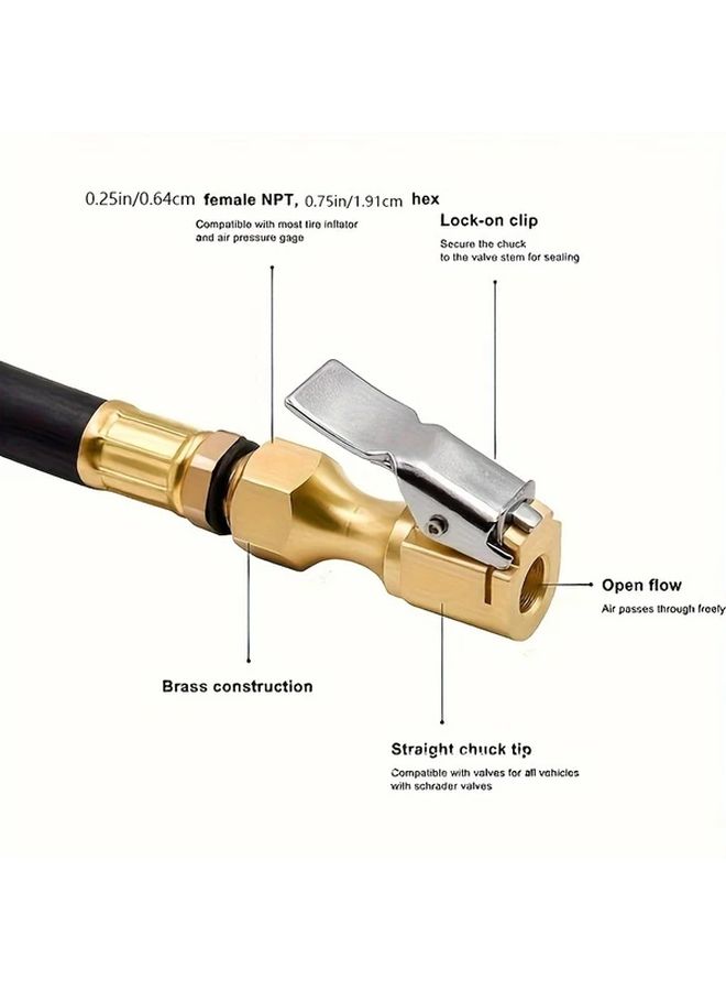 Heavy Duty Lock On Tire Inflator Chuck Quick Connect US Standard Copper Non Electric - Image 5