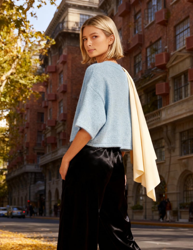Springrain Cardigan Sweaters for Women Lightweight Knit Cropped Cardigan Button Up Solid Knitwear(Blue-L) - Image 3