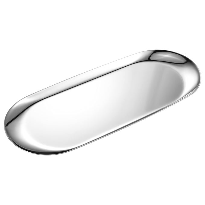 SILVER OVAL VANITY TRAY STAINLESS STEEL JEWELRY TRAY BATHROOM TRAY MAKEUP COSMETIC TRAYSTOWEL NAPKIN TRAYSTORAGE ORGANIZER118 X 48 INCHES LW LARGE