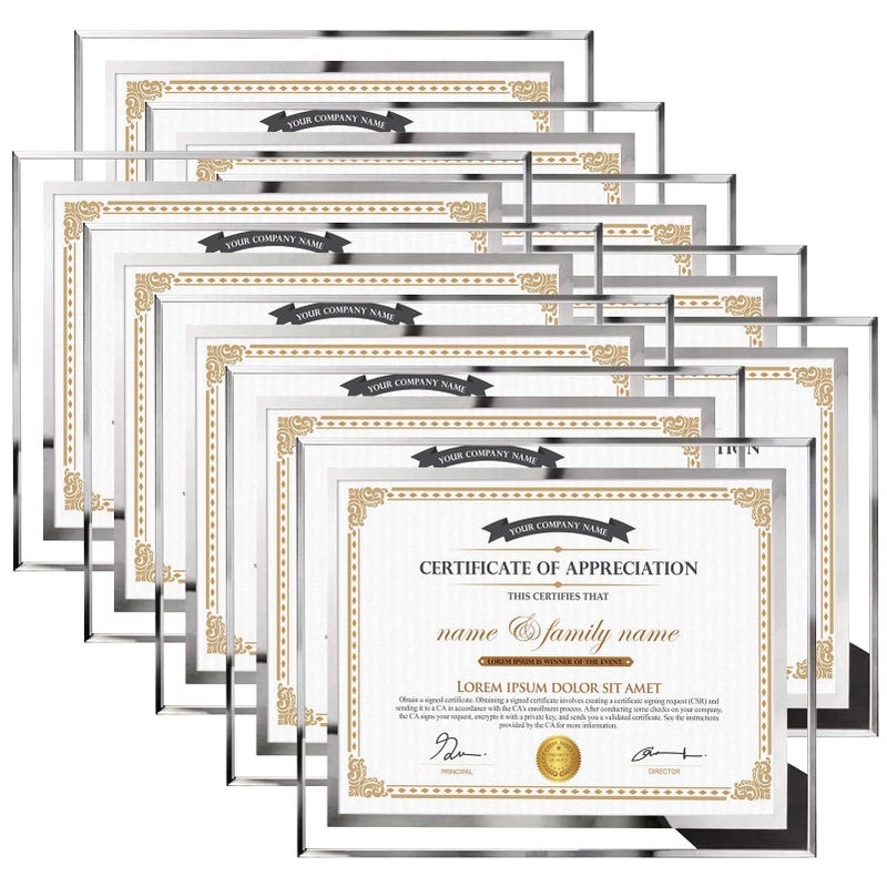 Hoikwo 8.5 by 11 Picture Frames, 10 Packs 8.5x11 Silver Glass Certificate Frames for 8.5 x 11 Document Diploma Award, Only for Tabletop Display Vertically or Horizontally - Image 1
