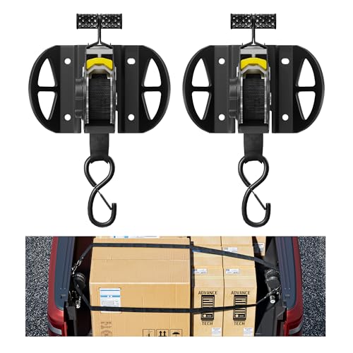 PICURA 2PCS Retractable Ratchet Straps,Compatible with 2015-2025 2026 Ford F150 Auto Retract Securing Strap,Integral Retractable Tie Down Straps for F250/F350/F450/F550,Retractable Truck Bed Ratchet Straps - Image 1
