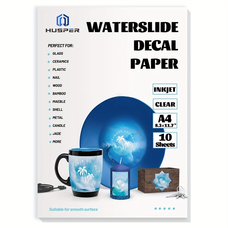 10 Sheets A4 Clear Inkjet Water Slide Decal Paper Premium Printable Transfer for Mugs Glasses - Image 1