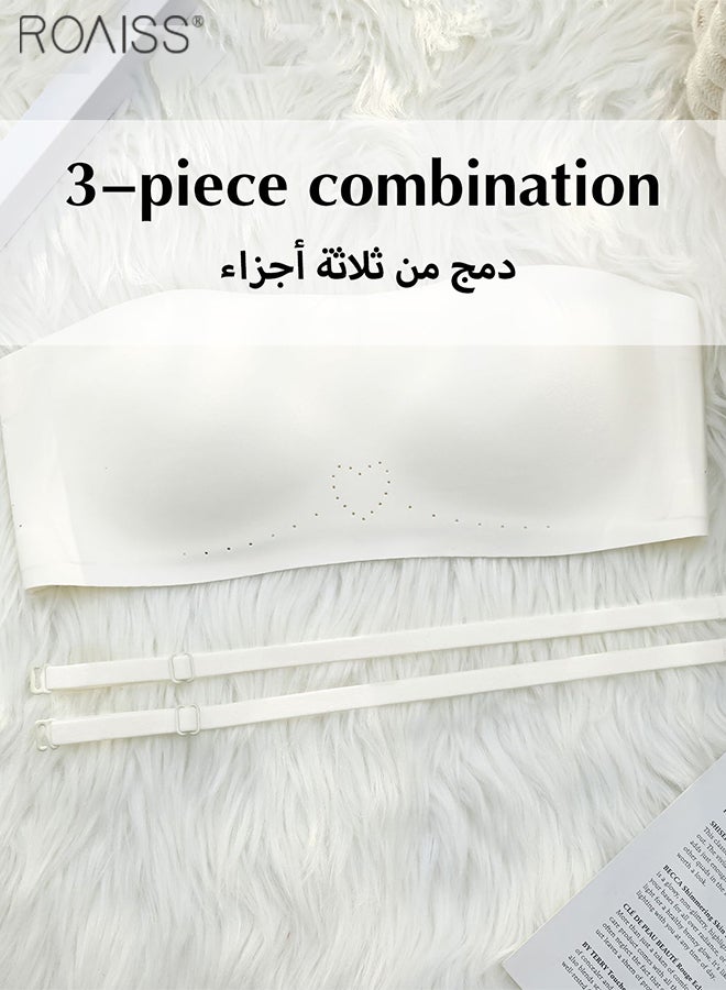 roaiss 2-Piece Women's Seamless Bra Strapless Design Dress Bra 2-Piece Combination Anti Slip Removable Shoulder Strap Daily Bra - Image 2