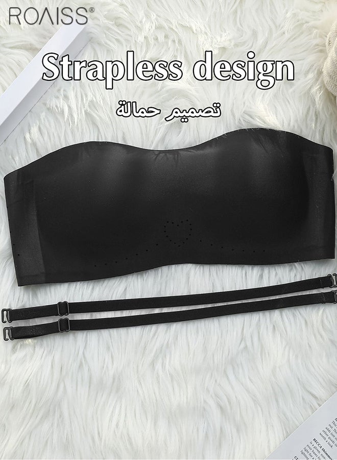 roaiss 2-Piece Women's Seamless Bra Strapless Design Dress Bra 2-Piece Combination Anti Slip Removable Shoulder Strap Daily Bra - Image 3