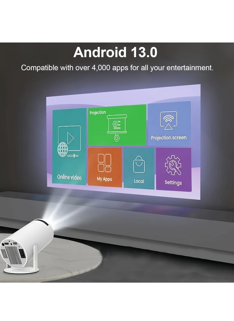 HY300 Pro Mini Projector – Portable Smart Projector with 180° Rotation, 4K+ Support, WiFi 6 (5G), Bluetooth 5.0, Auto Keystone – Compatible with Android 13.0, TV Stick, HDMI, USB, TF, Audio - Image 2