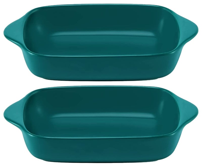 Trifecta Ceramics baking dish Matte-colored rectangular casserole dish with Handle for Oven Ceramic Baking Pan Lasagna Casserole Pan Individual Bakeware 9x5 inch (Green Pack - 2) - Image 1