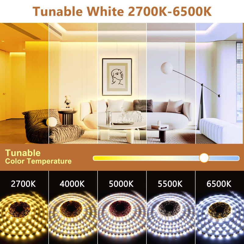 Wefomey White LED Strip Lights, 100ft Dimmable Bright 24V Led Tape Light with Remote and App Control, 2700K-6500K White 1440 LEDs Lights for Bedroom, Kitchen, Ceiling (1 Rolls of 100ft) - Image 2