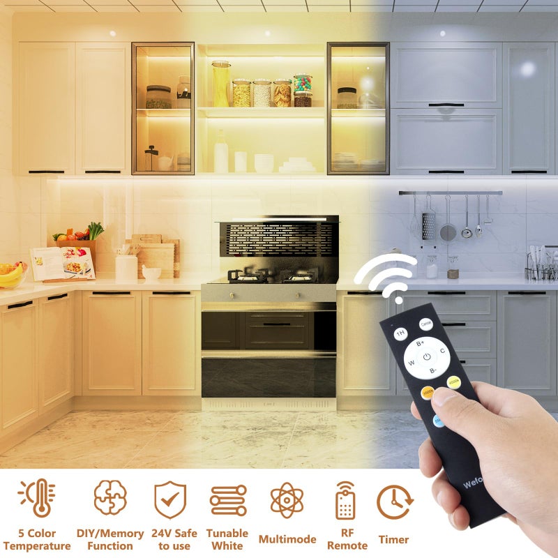 Wefomey White LED Strip Lights, 100ft Dimmable Bright 24V Led Tape Light with Remote and App Control, 2700K-6500K White 1440 LEDs Lights for Bedroom, Kitchen, Ceiling (1 Rolls of 100ft) - Image 4