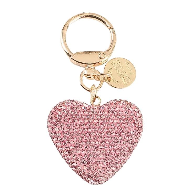 QRH Rhinestone Heart Keychain for Women Valentine's Day Bling Cute Sparkling Key Ring for Car Purse Deco Christmas Gift -Pink - Image 1