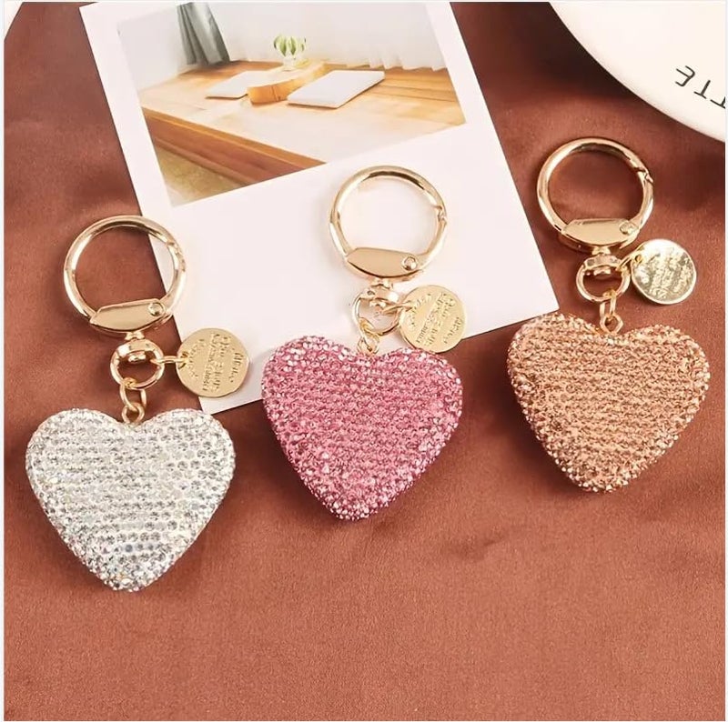 QRH Rhinestone Heart Keychain for Women Valentine's Day Bling Cute Sparkling Key Ring for Car Purse Deco Christmas Gift -Pink - Image 4