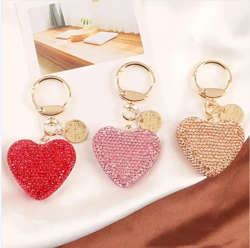 QRH Rhinestone Heart Keychain for Women Valentine's Day Bling Cute Sparkling Key Ring for Car Purse Deco Christmas Gift -Pink - Image 3