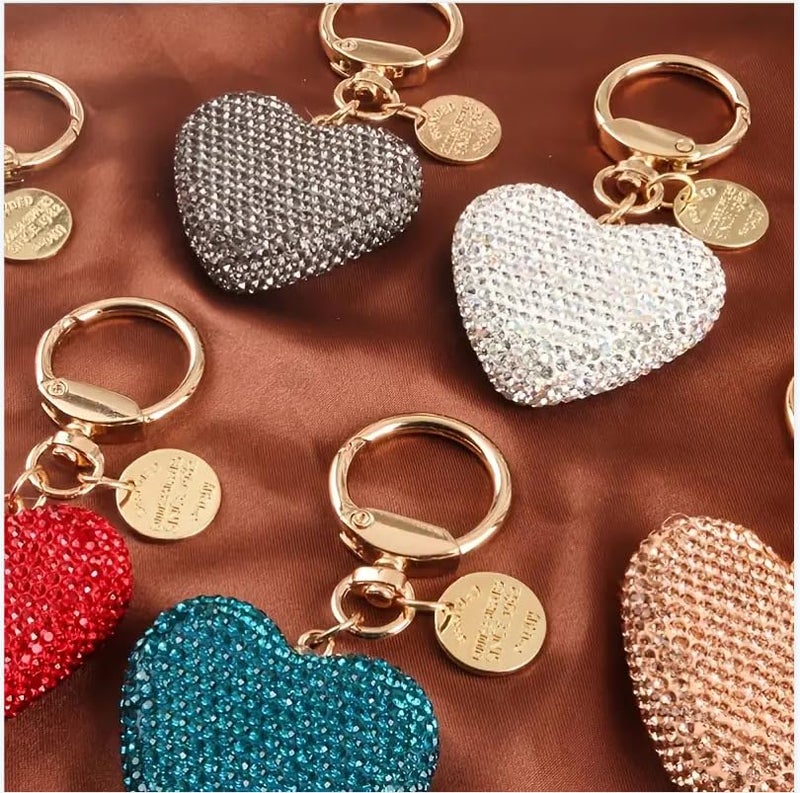QRH Rhinestone Heart Keychain for Women Valentine's Day Bling Cute Sparkling Key Ring for Car Purse Deco Christmas Gift -Pink - Image 5