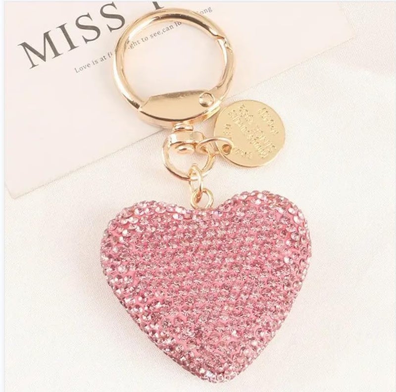 QRH Rhinestone Heart Keychain for Women Valentine's Day Bling Cute Sparkling Key Ring for Car Purse Deco Christmas Gift -Pink - Image 2
