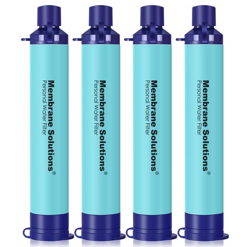Membrane Solutions فلتر مياه محمول من ميمبرين سوليوشنز - قشة تصفية مياه، معدات بقاء للتخييم، السفر، والطوارئ، زرقاء، عبوة 4 - Image 1