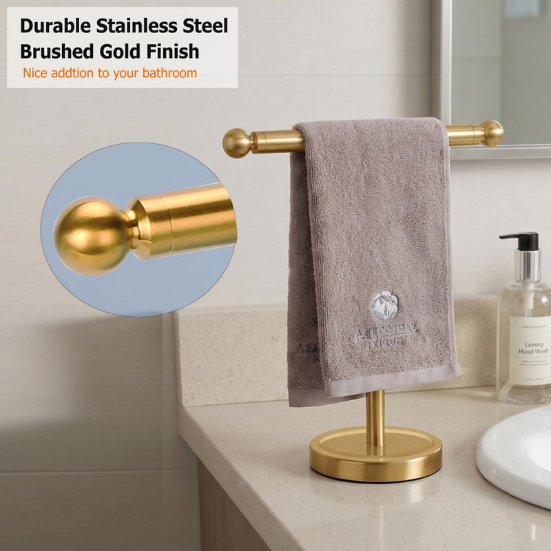 Kalitro Hand Towel Holder, T-Shape Hand Towel Stand for Bathroom, Hand Towel Rack Bar Standing for Vanity Kitchen Countertop (Gold, Stainless Steel) - Image 3