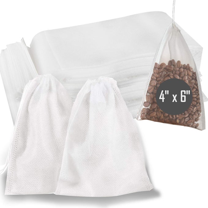 200 PCS DISPOSABLE TEA FILTER BAGS 4 X 6 10 X 15CM SAFENATURAL COTTON MUSLIN MATERIAL EMPTY TEA BAGS WITH DRAWSTRING TEA INFUSER FOR LOOSE LEAF HERD COFFEE