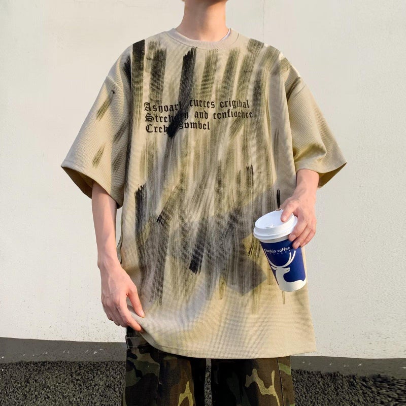 National Chao Niche Design Feeling Hand-Painted Graffiti T-Shirt Men'S Summer High Street Heavy Oversize Hip Hop Sports Top - Image 1