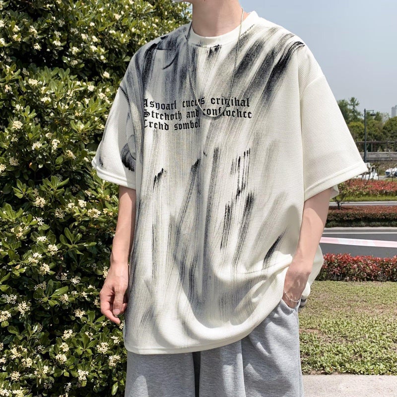 National Chao Niche Design Feeling Hand-Painted Graffiti T-Shirt Men'S Summer High Street Heavy Oversize Hip Hop Sports Top - Image 2
