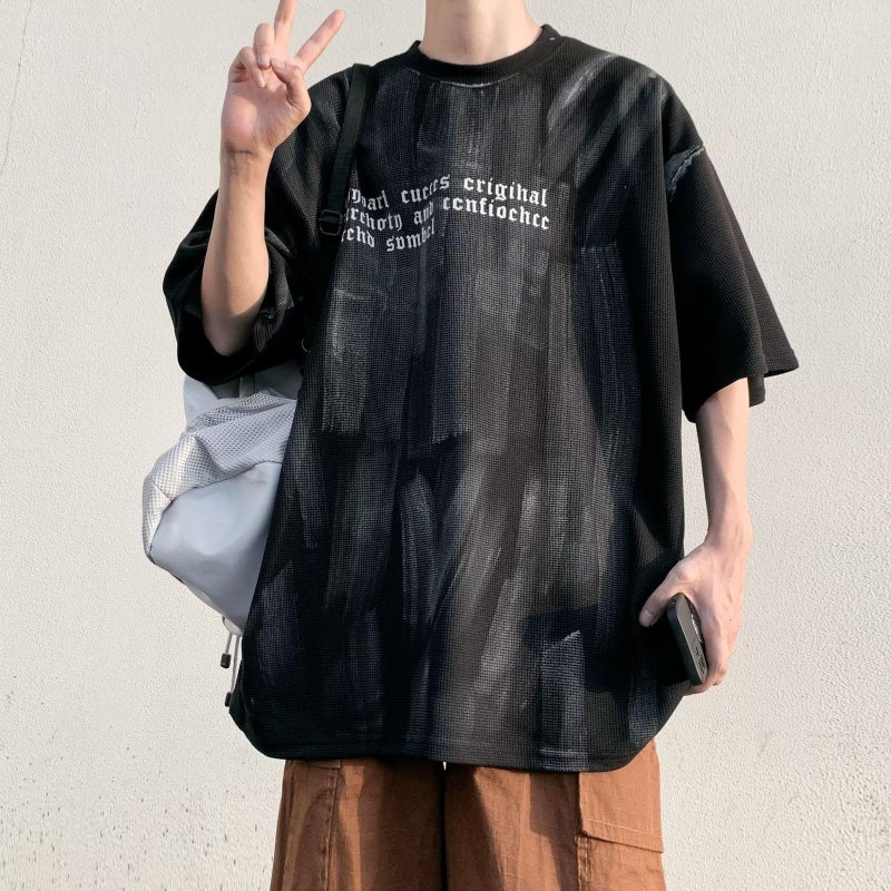 National Chao Niche Design Feeling Hand-Painted Graffiti T-Shirt Men'S Summer High Street Heavy Oversize Hip Hop Sports Top - Image 4