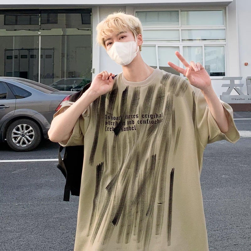 National Chao Niche Design Feeling Hand-Painted Graffiti T-Shirt Men'S Summer High Street Heavy Oversize Hip Hop Sports Top - Image 3