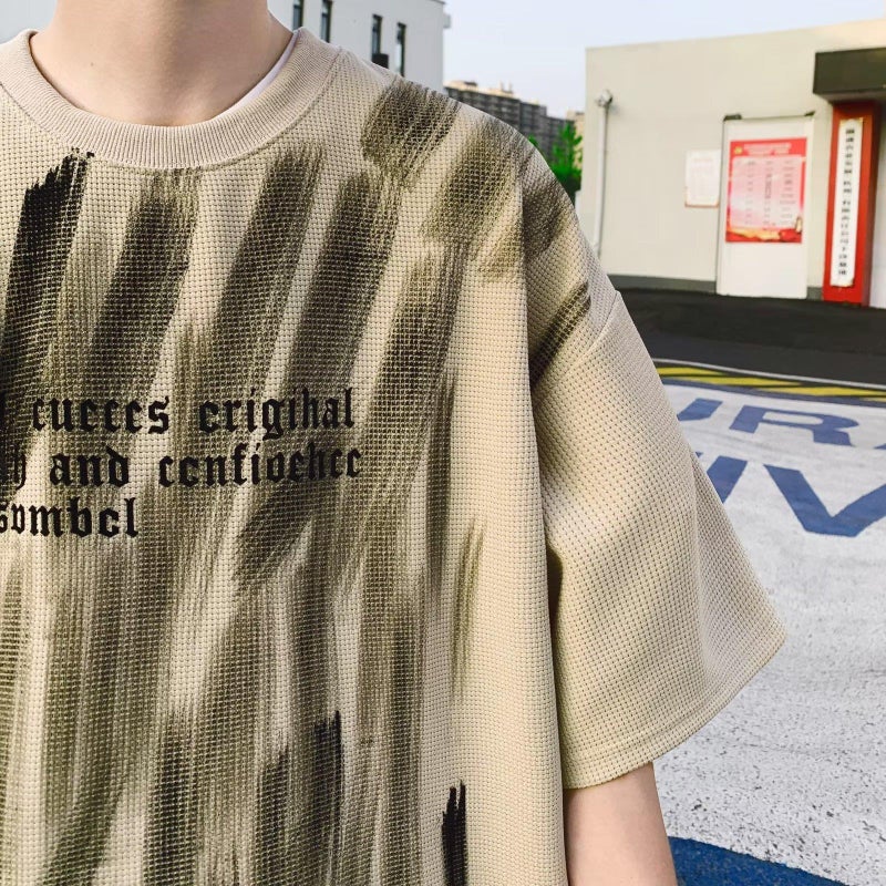 National Chao Niche Design Feeling Hand-Painted Graffiti T-Shirt Men'S Summer High Street Heavy Oversize Hip Hop Sports Top - Image 5