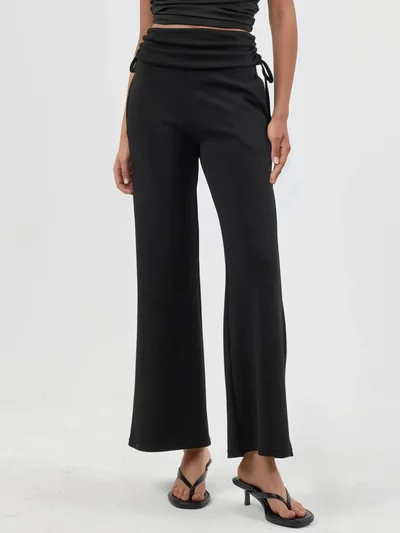 HICCUP Modal Touch High Waist Wide Leg Pants with Gathering Detail Bersan Collection