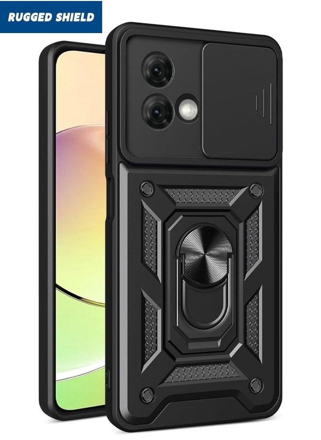 RUGGED SHIELD Motorola Moto G84 5G Case, Motorola Moto G84 Cover with Slide Camera Cover, Military Grade Heavy Duty Shockproof Phone Case Cover with Ring Kickstand for Motorola Moto G84 5G, Black  - Image 1