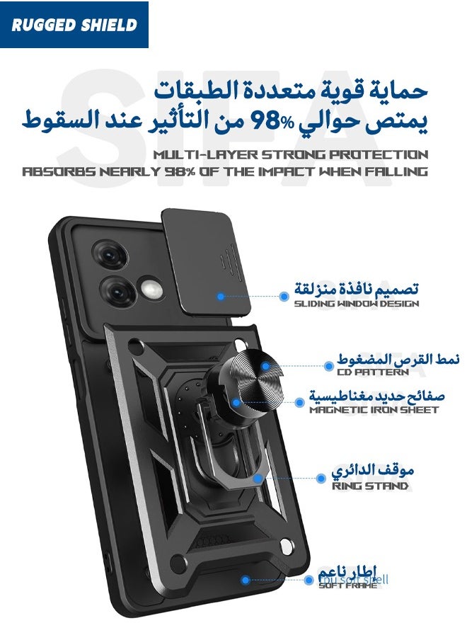 RUGGED SHIELD Motorola Moto G84 5G Case, Motorola Moto G84 Cover with Slide Camera Cover, Military Grade Heavy Duty Shockproof Phone Case Cover with Ring Kickstand for Motorola Moto G84 5G, Black  - Image 2