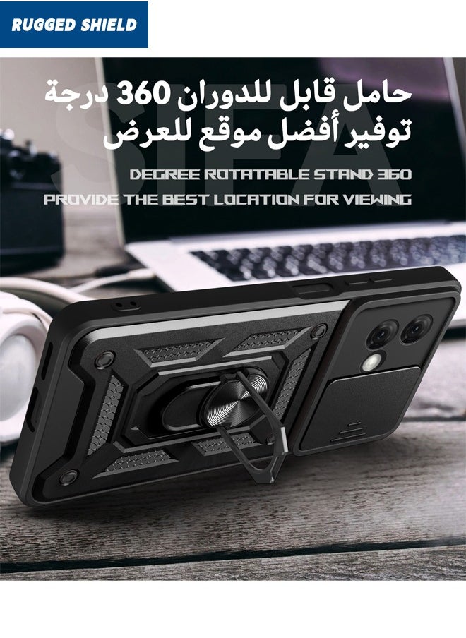 RUGGED SHIELD Motorola Moto G84 5G Case, Motorola Moto G84 Cover with Slide Camera Cover, Military Grade Heavy Duty Shockproof Phone Case Cover with Ring Kickstand for Motorola Moto G84 5G, Black  - Image 5