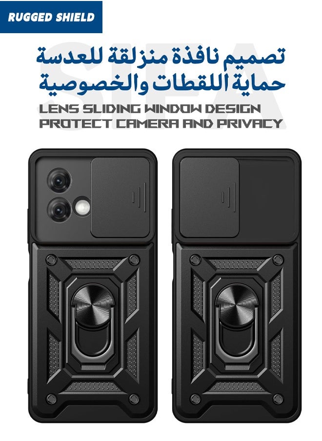 RUGGED SHIELD Motorola Moto G84 5G Case, Motorola Moto G84 Cover with Slide Camera Cover, Military Grade Heavy Duty Shockproof Phone Case Cover with Ring Kickstand for Motorola Moto G84 5G, Black  - Image 3