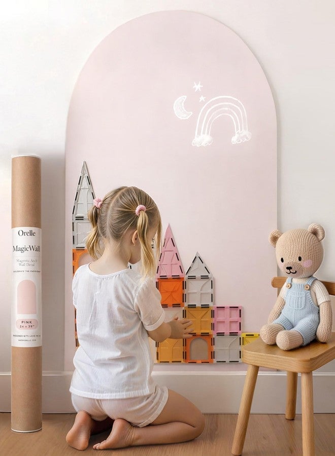 Orelle MagicWall | Magnetic Arch Wall Decal - Repositionable & Renter-Friendly | Peel & Stick Magnetic Wall Decal Chalkboard | Playroom Essentials | Large 24 x 39” | Pink - Image 1
