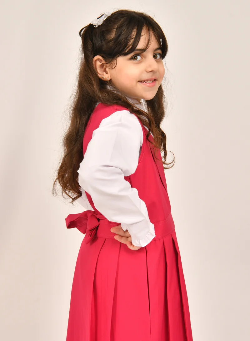 HAWRAA ABAYA Fuchsia blazer collar apron with belt tie closure and side pleats
