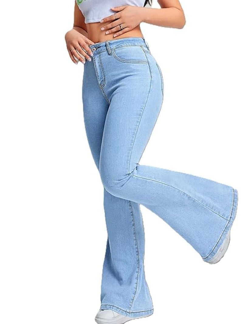 ADBUCKS Women's Wide Leg Fit High Rise Jeans II Bootcut Jeans II (in, Numeric, 40, Icyblue) - Image 1