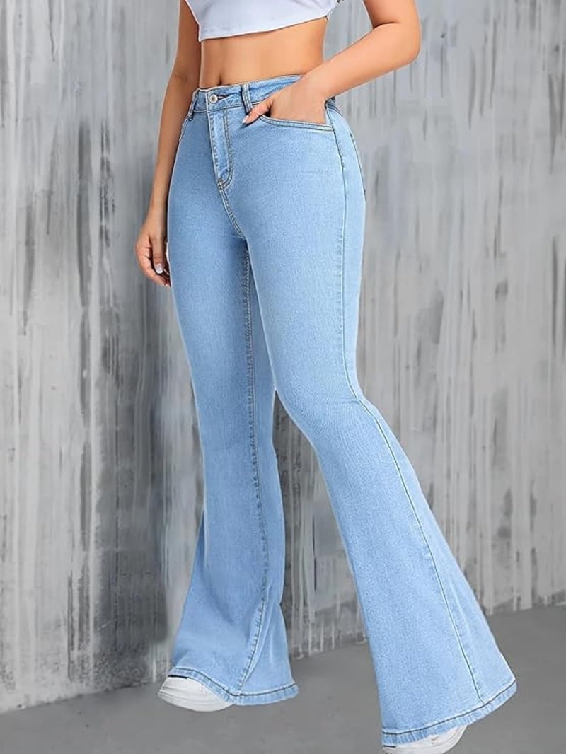 ADBUCKS Women's Wide Leg Fit High Rise Jeans II Bootcut Jeans II (in, Numeric, 40, Icyblue) - Image 2