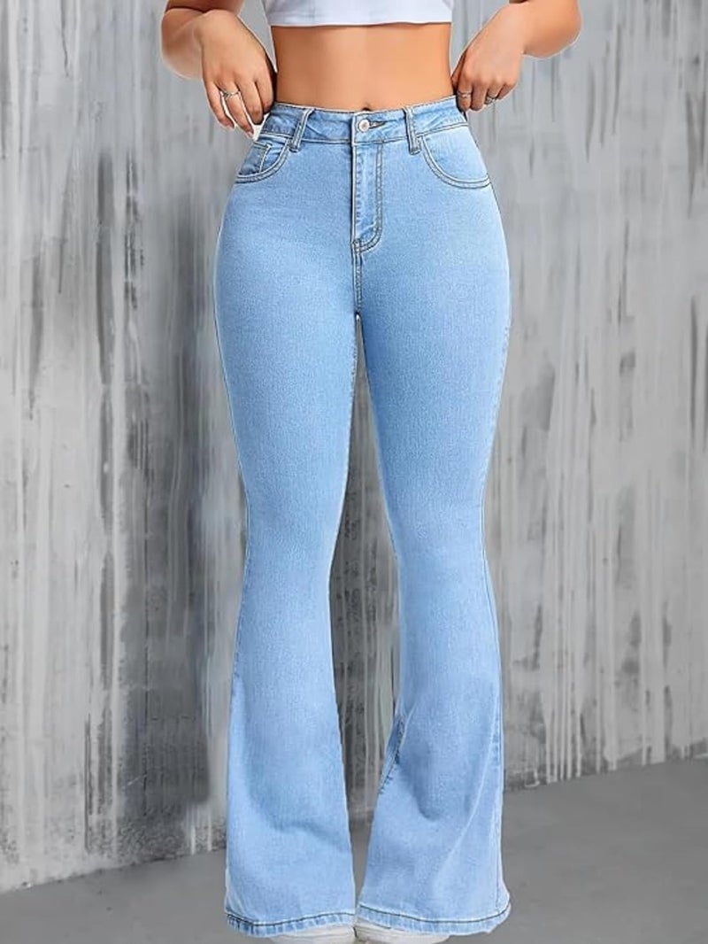 ADBUCKS Women's Wide Leg Fit High Rise Jeans II Bootcut Jeans II (in, Numeric, 40, Icyblue) - Image 5