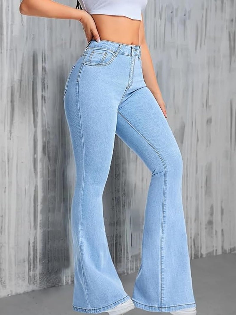 ADBUCKS Women's Wide Leg Fit High Rise Jeans II Bootcut Jeans II (in, Numeric, 40, Icyblue) - Image 4