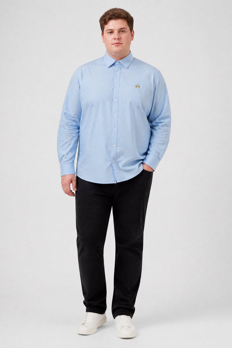 La Martina Men Regular Fit Embroidered Logo Long Sleeve Casual Shirt, Sky Blue - Image 4
