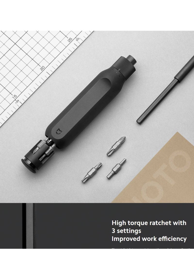 Xiaomi - Mijia 16 In 1 Ratchet Screwdriver Set,with Extension Pole 8 Screw Bits Precision Portable Household Double Head Drill Repair Multifunctional Manual Screw Driver for Mobile Phone Computer Maintenance-MJJLLSD002QW Black - Image 1