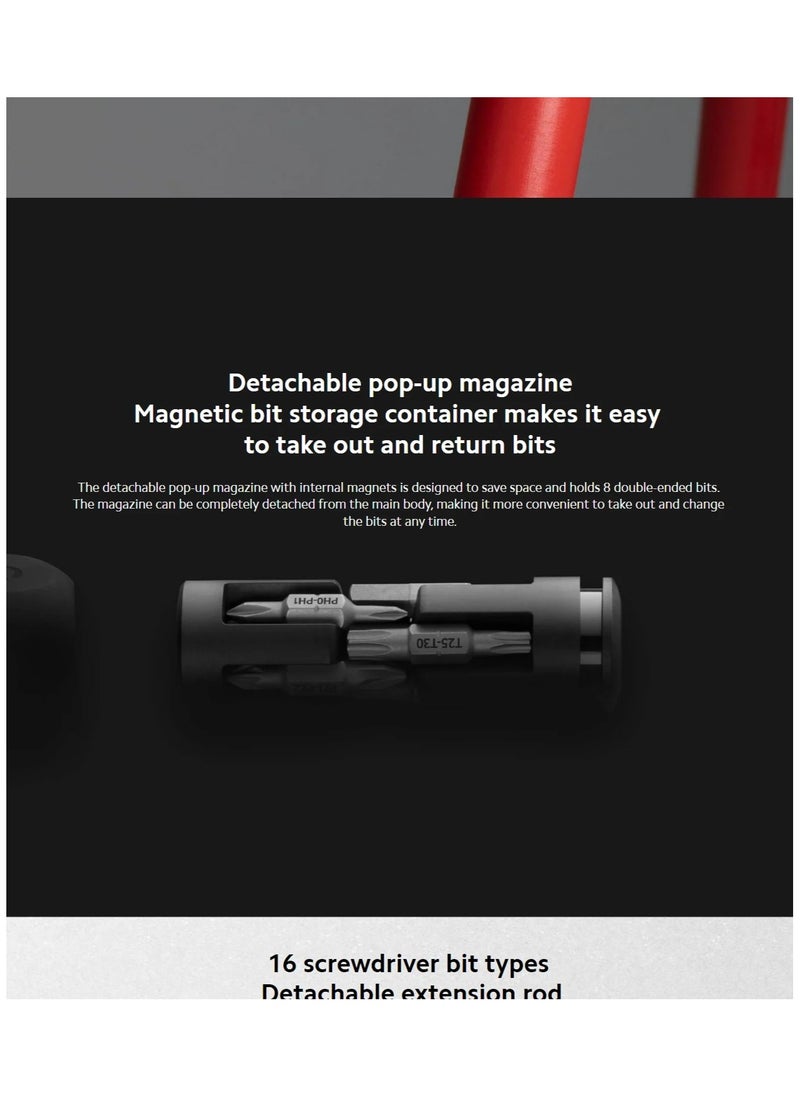 Xiaomi - Mijia 16 In 1 Ratchet Screwdriver Set,with Extension Pole 8 Screw Bits Precision Portable Household Double Head Drill Repair Multifunctional Manual Screw Driver for Mobile Phone Computer Maintenance-MJJLLSD002QW Black - Image 1