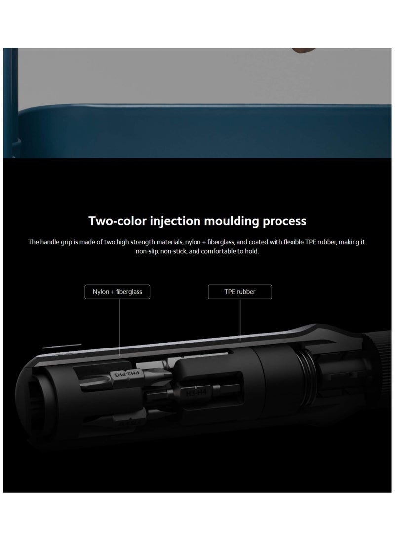 Xiaomi - Mijia 16 In 1 Ratchet Screwdriver Set,with Extension Pole 8 Screw Bits Precision Portable Household Double Head Drill Repair Multifunctional Manual Screw Driver for Mobile Phone Computer Maintenance-MJJLLSD002QW Black - Image 1