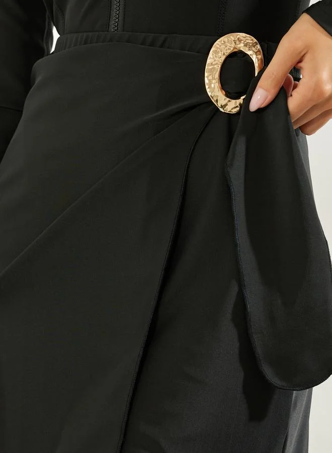 Styli Black Pack of 3 - Full Sleeve Half Zip Burkini with Cap and Wrap Skirt Set for Women | Best Price UAE