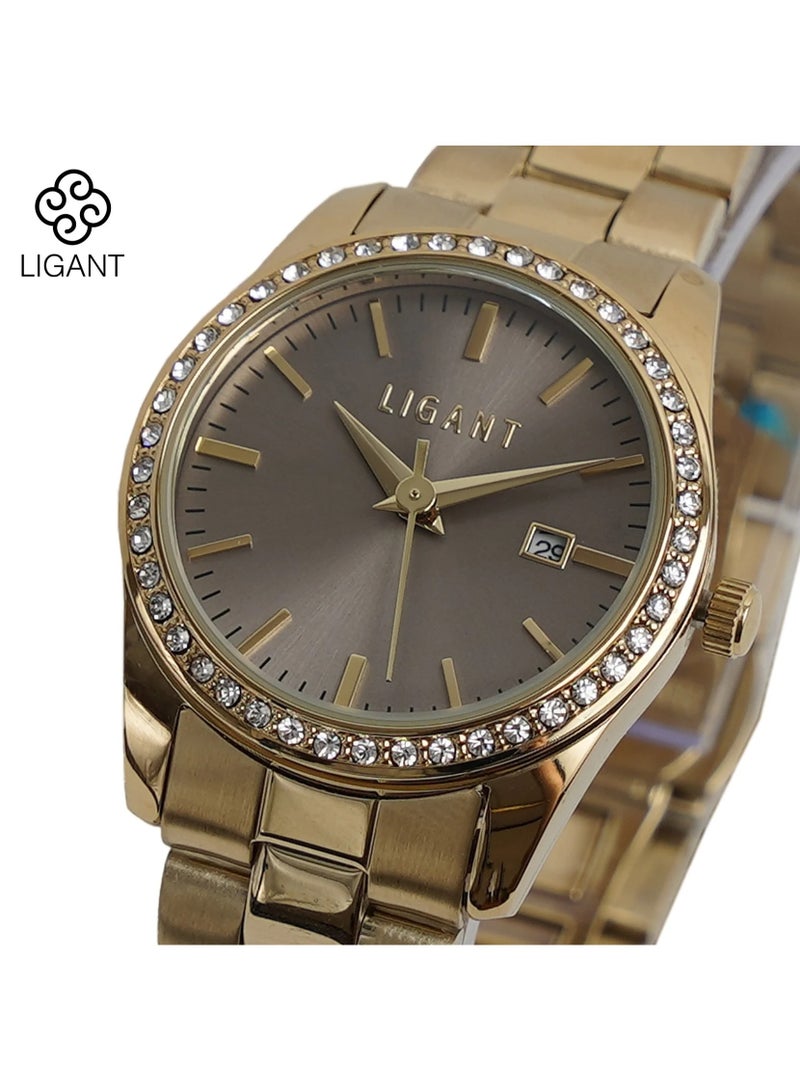 LIGANT Luxury Women's Stainless Steel Watch in Gold - Elegant Modern Design - Rust Resistant Wristwatch for Events & Daily Wear - Image 2