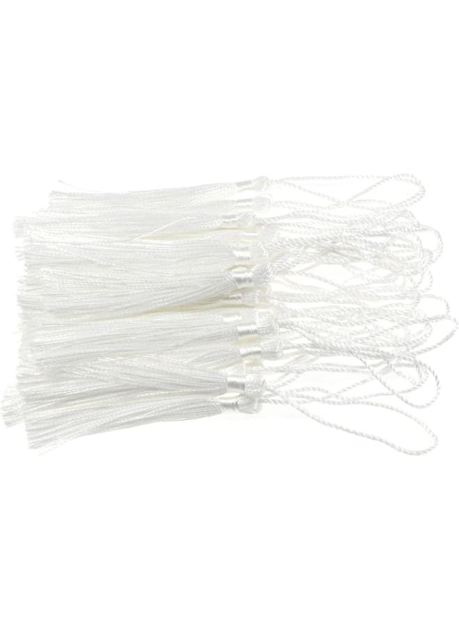 Generic - 100 Pieces White Tassels 13cm/5-Inch Silky Handmade Soft Tassels Floss Bookmark Tassels with 2-Inch Cord Loop for Jewelry Making, DIY Projects, Bookmarks - Image 1