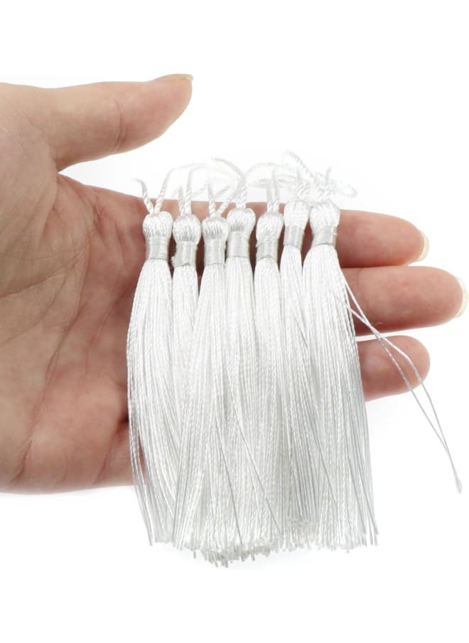 Generic - 100 Pieces White Tassels 13cm/5-Inch Silky Handmade Soft Tassels Floss Bookmark Tassels with 2-Inch Cord Loop for Jewelry Making, DIY Projects, Bookmarks - Image 1