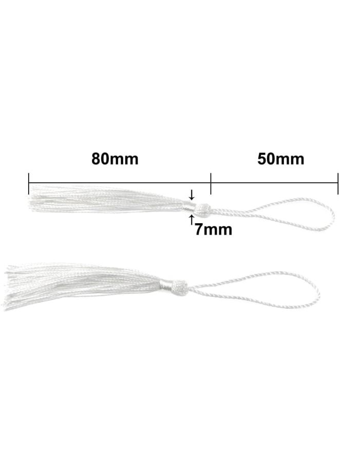 Generic - 100 Pieces White Tassels 13cm/5-Inch Silky Handmade Soft Tassels Floss Bookmark Tassels with 2-Inch Cord Loop for Jewelry Making, DIY Projects, Bookmarks - Image 1