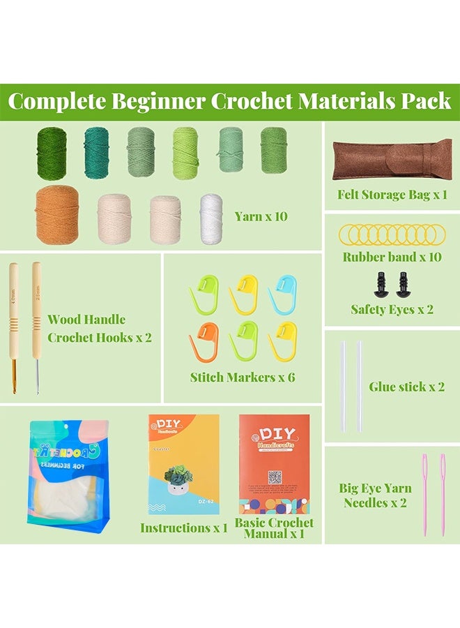 Lemon 6PCS Crochet Kit for Beginners, Crochet Coasters Kit, Flower Potted Plant Crochet Kit with Crochet Hook, Colorful Yarn, Stitch Marker, Instruction, Craft Lover DIY Material Tools(Green) - Image 4