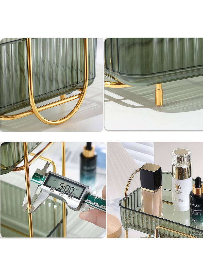 Pullable 2-Tier Bathroom Organizer Countertop, Large Capacity Cosmetics Display Shelf Vanity Tray Makeup Skin Care Products Organization Rack for Bedroom, Vanity, Bathroom, Countertop (Green) - Image 5